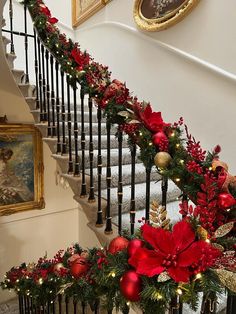 christmas decorations on the banisters and stairs