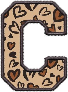 the letter c is made up of hearts and leopard print, with black trimming