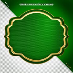 a green and white background with a gold frame in the center, on top of it is