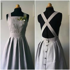 1950s Inspired Dress, Linen Apron Dress, Gaun Abad Pertengahan, Vintage Style Dresses, Pinafore Dress, Linen Apron, Black Linen