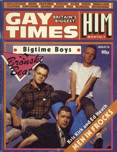 the cover of gay times magazine showing three men