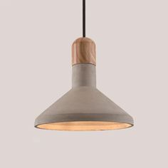 Nordic Cement Pendulum Light With Wood Top - Funnel Design 1 Bulb Grey Ceiling Pendant For Dining Nordic Style Dining Room, Pendulum Lights, Grey Ceiling, Style Dining Room, Dining Table Light, Table Light, Dining Room Lighting, Ceiling Pendant, Modern Spaces