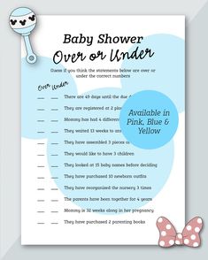 a baby shower game with a pink bow on it