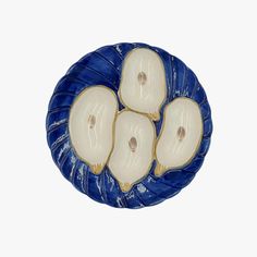 Cobalt Gilded Oyster Plate Oyster Plates On Wall, Oyster Plating, Display Plates, Glassware Kitchen, Block Printed Pillows, Oyster Plates, Mini Lamp, Wood Wall Mirror, Coastal Charm