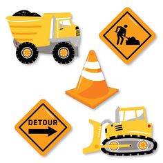 construction signs and stickers on a white background