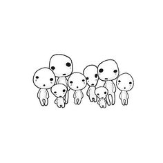 a line drawing of five little alien babies