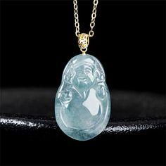 Item No.: ST2405-48 Material: Type A Jadeite,Blue Jadeite,Guatemalan Jadeite,Natural Gemstone,Guatemala Jade,Semi Precious,Natural Jadeite,Blue Watery Jade,Untreated Jadeite,Icy Translucent,Icy Jadeite Colors:Icy Blue The metal bail is 18K real sold gold, the chain is 925 sterling silver with 18K real gold plating. Size: 26.8*15.6*3mm, size more or less, one piece for sale Selection & Quantity Pendants with bail, one piece for sale Necklace with chain, one piece for sale Please kindly note all t Blue Jade Necklace As Gift, Blue Jade Necklaces As A Gift, Blue Jade Necklace Perfect For Gifts, Blue Jade Necklace For Gift, Blue Jade Jewelry For Meditation, Spiritual Blue Jade Necklace, Water God, God Of Wealth, Blue Jade