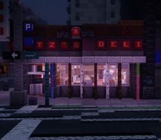 an image of a store front at night