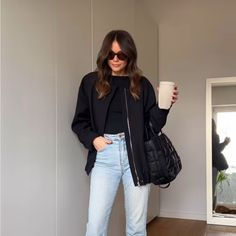 Mango Oversized Black Bomber Jacket. New Without Tags Junior Year, Bomber Jackets, Distressed Black Jeans, Outfits Casual, Black Wool, Jacket Outfits, Cardigans For Women, Suits For Women, Shirt Shop