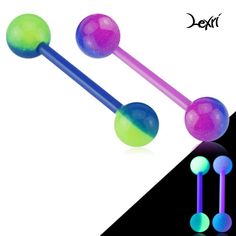 Green / Blue and Purple / Blue Glow In The Dark Ball Acrylic Flexible Barbell Blue Glow, Blue And Purple, Piercings, Blue Green, Purple