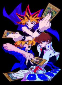 three anime characters with money in their hands