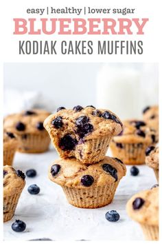 blueberry kodiak cakes muffins stacked on top of each other