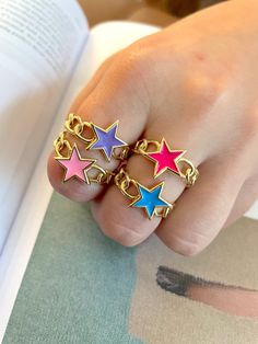 • Gold plated rings • enamel Star • Adjustable Fun Rings, Five Golden Rings, Dope Jewelry Accessories, Golden Rings, Jewelry Star, Gyaru Fashion, Birthday Idea, Golden Ring, Dope Jewelry