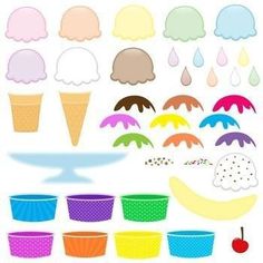 an ice cream sundae clipart set with lots of different colors and shapes to choose from