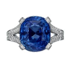 Handcrafted elegant 11.01 Carat cushion cut blue sapphire ring, GRS Certified, surrounded by 76 diamonds and mounted on 18K white gold. Jewel Details: Center- 11.01 Carat Cushion Cut Blue Sapphire, GRS certified. Side- 75 Round Diamonds, 0.70 Carat Total Weight, E-G VS 18K White Gold Ring size is 6.75 US/ Euro 14 Comes in a classic presentation Box Blue Sapphire Diamond Ring, Diamond Sapphire Engagement Ring, Diamond Rings With Price, Sapphire And Diamond Ring, Ceylon Sapphire, Three Stone Ring, Blue Sapphire Diamond, Sapphire Diamond Ring, Unique Diamonds