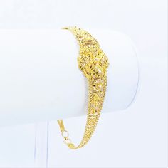 "~ Welcome to our ETSY shop: 22K Gold Beauty ~ Please check the video of this ornament (set video quality to 1080p): https://youtu.be/94VYOtBLZJI Thank you for watching: GOLDSHINE 22K Gold Women Bracelet 6.25\"-7.75\" Genuine Hallmarked Handcrafted SPECIFICATIONS - Brand: \"GoldShine - Treasure For Generations\" - Size: 6.25\" (15.8cm) to 7.75\" (19.7cm) adjustable. Bracelet width 0.71\" (1.82cm), band's width is from 10mm to 4mm - Style: Chain / Link - Clasp: Hook style (6 loops for adjustment Gold Brasslite For Women, Gold Bracelet For Women Jewellery, 2 Tola Gold Set Design, Latest Bracelet Designs Gold For Women, Latest Gold Bracelet For Women, 22kt Gold Bracelet, Gold Bracelet Indian, Gold Set Design