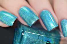 Vivid Turquoise Ultra Holographic Nail Polish Ilnp Nail Polish, Beautiful Nail Polish, Nail Board, Gold Nail Polish, New Nail Polish, Polish Art, Holographic Nail Polish, Nail Care Tips, White Nail Polish