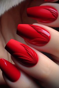 Simple Nails Design, Red Nail Art Designs, Elegant Nail Art, Her Nails, Red Nail Polish, Red Nail Designs