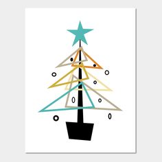 a christmas tree with stars and circles on it's top, against a white background