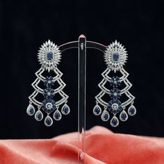 "Luxury bridal rhodium plated simulated Clear Cubic Zirconia chandelier long earrings for wedding, engagement, anniversary and valentine gifts for bridesmaids, Wife, Mother, Sister or Gift for Loved ones. Earrings lock is press or post type. Earrings Size: length: 3.25\" inches" Statement Wedding Earrings, Chandelier Long, Diamond Earrings Indian, Pakistani Earrings, Earrings For Wedding, Gifts For Bridesmaids, Statement Earrings Wedding, Gemstone Earrings Dangle, Diamond Chandelier Earrings