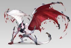 a red and white dragon with blood on it's body