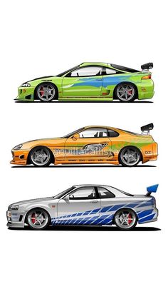 three different colored cars are shown side by side in this graphic art printable poster