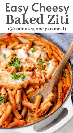 an easy cheesy baked ziti in a skillet