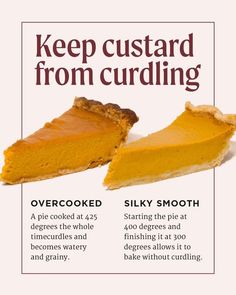 a poster with instructions on how to keep custard from crumbing and overcooked