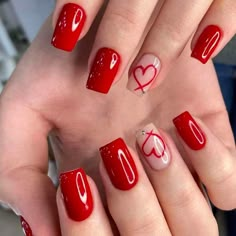 Super Cute And Stylish Ships In 5-10 Business Days Valentines Day French Tip Nails, French Tip Nails Y2k, Nails Red Heart, Red Heart Nails, Nails Valentines Day, Nails Press Ons, Vday Nails, Nails Y2k