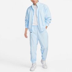 Nike Solo Swoosh Woven Track Pant 'Light Blue' DQ6572-441 (Men's/Solid Color) Athletic Outfit Men, Blue Athletic Outfit, Blue Sweat Set, Nike Sweatsuit, Athletic Outfit, Light Blue Pants, Sweat Set, Dream Wedding Ideas Dresses, Track Pant