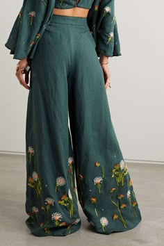 Sukienki Maksi, Mode Hippie, Diy Vetement, Embroidered Linen, Wide Leg Linen Pants, Dream Clothes, Pretty Outfits