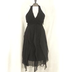 This Is A Cute And Fun Date Night Dress That's Flowy And Great For Dancing. It Has A Bit Of Support In The Chest If You Want To Go Bra-Less, But Also Is High Enough In The Back To Cover A Strapless Bra If You Need More Support. It's A Size 12 But I'd Say It Might Also Fit A Size 14 Depending On Your Shape. In Great Condition, Still Has The Tag On It. Make Me An Offer :) Sangria Dress, Date Night Dress, Digital Closet, Halter Neck Dress, Black Chiffon, Date Night Dresses, Halterneck Dress, Strapless Bra, Sangria