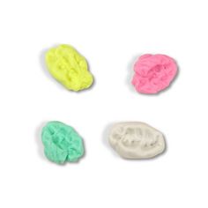 four different colored candies on a white background