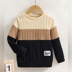 Size 3-4y Color Apricot & Black And Gray, Red & Black Crew Neck Long Sleeve Casual Top Sweater Spring/Fall 95% Polyester 5% Elastane Pullover Outfit, Striped Pullover, Boys Stripes, Spring Sweater, Top Sweater, Branded Shirts, Boys Casual, Black And Gray, Casual Top