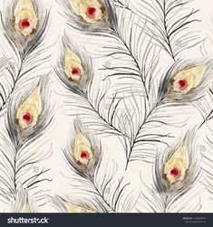 an artistic pattern with feathers and leaves on a white background stock photo - 95978