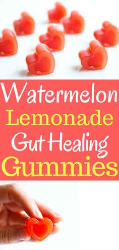 someone is holding up some gummy candies with the words watermelon lemonade gut gummies super healthy gummy candy