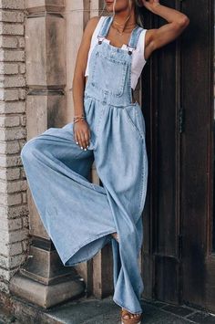 Lasaky - Loose Fit Side Pocket Sleeveless Denim Overalls Plus Size Street Style, Denim Suspenders, Denim Style Casual, Denim Shorts Outfit, Boho Chique, Moda Denim, Cooler Style, Jeans Overall, Loose Jumpsuit