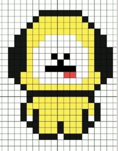 a cross stitch pattern with a yellow and black panda bear on it's face