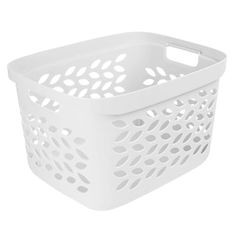 a white plastic basket with holes on it