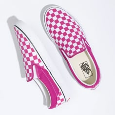 Vans Checkerboard Classic Slip-On Fuchsia Red/True White VN000XG8AZY First introduced in 1977, the Vans #98—now known as the Classic Slip-On—instantly became an icon in Southern California. Fast forward to today, and the Classic Slip-On is known worldwide for its comfortable silhouette, easy wearability, and beloved design. Featuring the iconic Vans checkerboard print, the Checkerboard Classic Slip-On is an everyday essential with true “Off The Wall” style. This timeless slip-on shoe also includ Vans Shoes Fashion, Wall Style, Futuristic Shoes, Goth Shoes, Vans Checkerboard, Pretty Shoes Sneakers, Classic Vans, Vans Slip On, Fast Forward