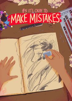 someone is drawing on an open book with the words, it's okay to make mistakes