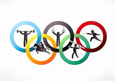 the olympic logo is shown in front of two people doing different things on their body