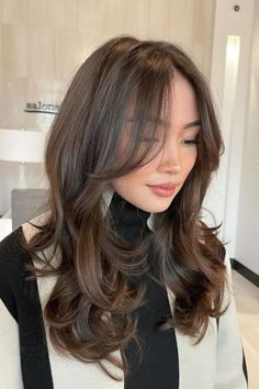 Layered Butterfly Cut With Curtain Bangs Slimmer Face, Long Layered Haircuts, Round Face Haircuts, Long Layered Hair, Haircuts For Long Hair, Hairstyles For Round Faces, Long Hair Cuts, Cool Haircuts