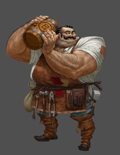 a cartoon character holding a barrel and looking at the camera with one hand on his face