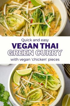 two bowls filled with vegan thai green curry