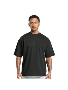 Camiseta Masculina Oversized em Algodão Ideal para Academia Preto Casual,Estilo de rua (street),Looks para o Trabalho,Festa  Manga Curta  Simples   Todos Men Clothing, size features are:Bust: ,Length: ,Sleeve Length: Men Clothing, Length Sleeve, Sleeve Length