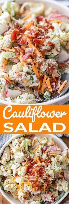 this cauliflower salad is loaded with bacon, carrots and celery