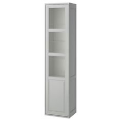 a tall white cabinet with two shelves