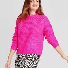 Nwt A New Day Sweater Size Xs. Crew Neckline Hot Pink Cropped Long Sleeve Knitted 75% Acrylic 25% Nylon Kidcore Offers Are Welcome Cropped Long Sleeve, Long Sleeve Knit, A New Day, Colorful Sweaters, Crew Neckline, New Day, Sweater Sizes, Hot Pink, Scoop Neck