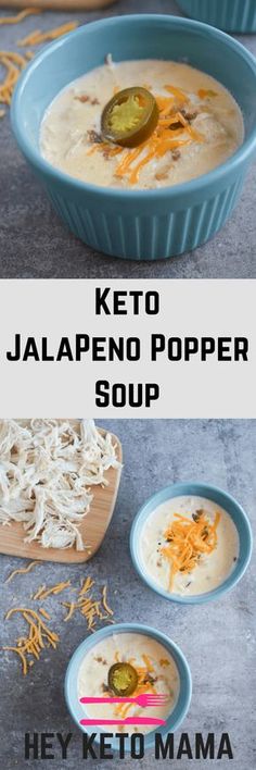 keto jalapeno popper soup in two bowls with shredded cheese on top